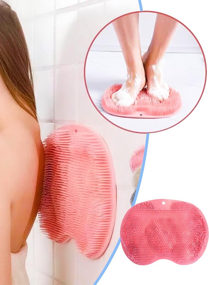 Loquat Silicone Bath Massage Pad, Foot  Back Brush Shower Scrubber, Wall Mounted Body Back Scrubber with Non-Slip Suction Cups, Deep Cleansing Body Skin(PINK) - Image 1