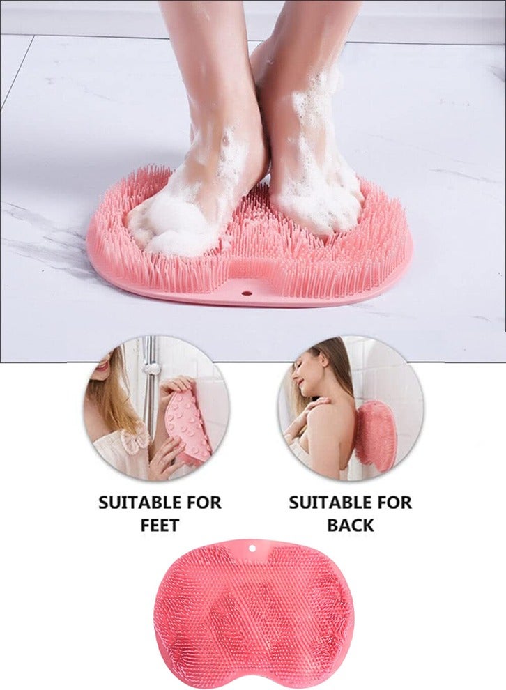 Loquat Silicone Bath Massage Pad, Foot  Back Brush Shower Scrubber, Wall Mounted Body Back Scrubber with Non-Slip Suction Cups, Deep Cleansing Body Skin(PINK) - Image 2