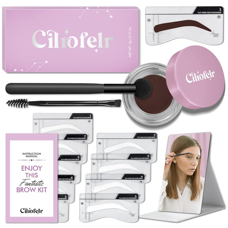 مجموعة طوابع الحواجب Cilrofelr مع قوالب تشكيل الحواجب، مجموعة حواجب ثلاثية، مجموعة حواجب بوميد، مجموعة طوابع الحواجب بخطوة واحدة مع 10 قوالب حواجب، مكياج حواجب مقاوم للماء وطويل الأمد باللون البني الداكن