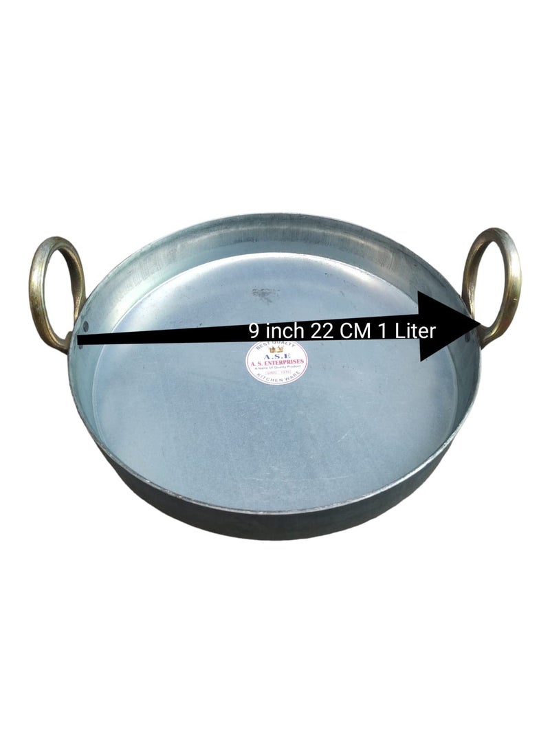 AS A S Mild Steel Flat KadhaiTaviTaiFry Pan for Making Jalebi Maal Pua Dal Tadka 9 inch 22 CM 1 Liter  - Image 2