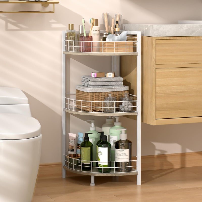 DAOUTIME Bathroom Standing Shelf, 3 Tier Free-Standing Shelf Units, Open Floor Shelves, Triangular Curved Corner Shelf Stand for Small Space, Ideal for Bathroom,Kitchen,Vanity Storage and Organizer - Image 1