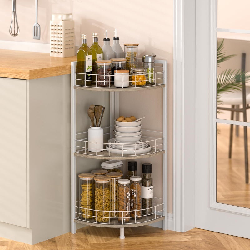 DAOUTIME Bathroom Standing Shelf, 3 Tier Free-Standing Shelf Units, Open Floor Shelves, Triangular Curved Corner Shelf Stand for Small Space, Ideal for Bathroom,Kitchen,Vanity Storage and Organizer - Image 4