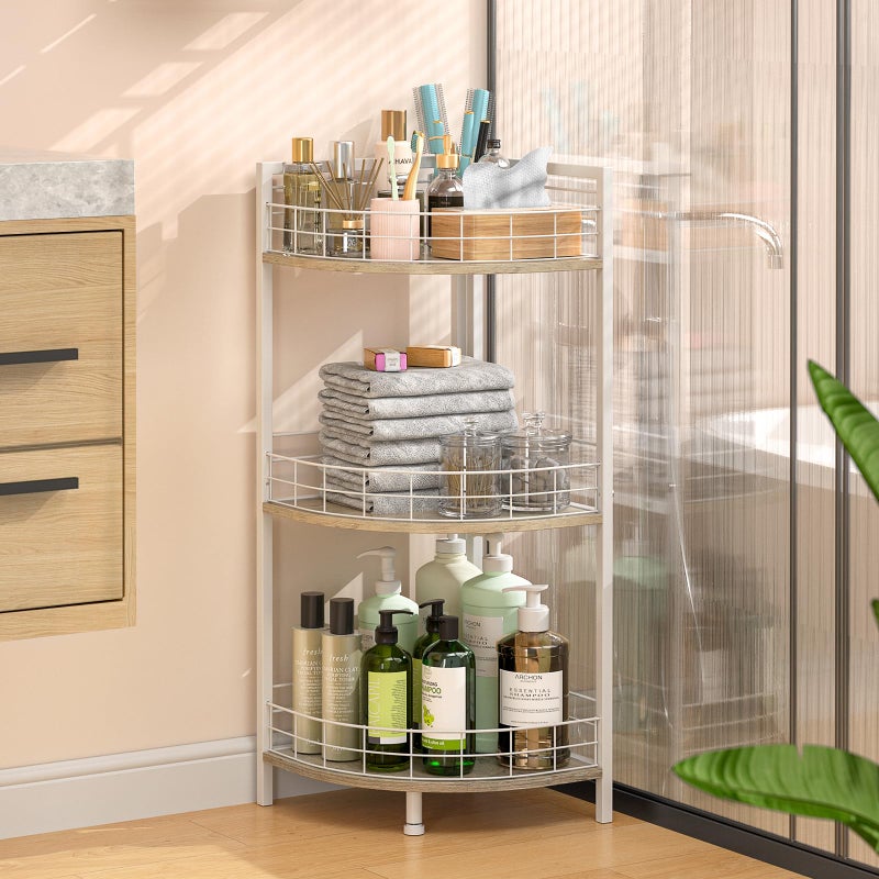 DAOUTIME Bathroom Standing Shelf, 3 Tier Free-Standing Shelf Units, Open Floor Shelves, Triangular Curved Corner Shelf Stand for Small Space, Ideal for Bathroom,Kitchen,Vanity Storage and Organizer - Image 3