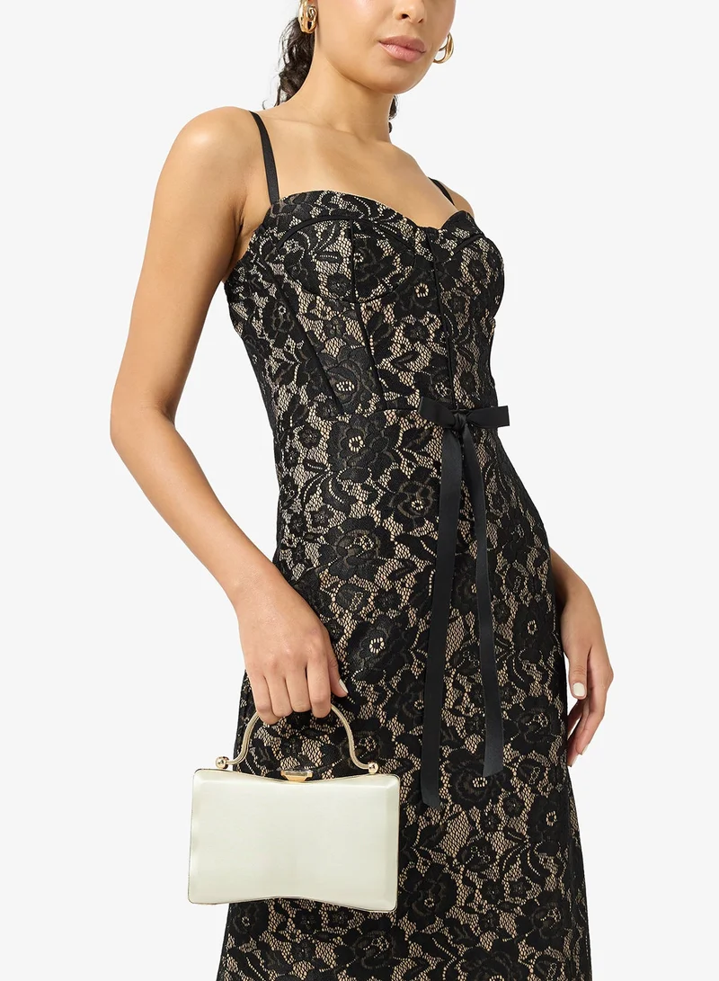 Metallic Gold Top Handle Clutch With Gold Accent