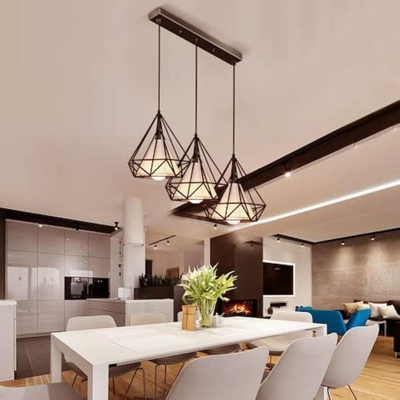 kinis Black Diamond with Glass Design Linear Cluster Pendant Light/Three Hanging Light/Cluster Ceiling Light/Three Pendant Lamp to Décor Home/Living Room/Bedroom/Office/Cafe/Restaurants (with Bulb) - Image 5