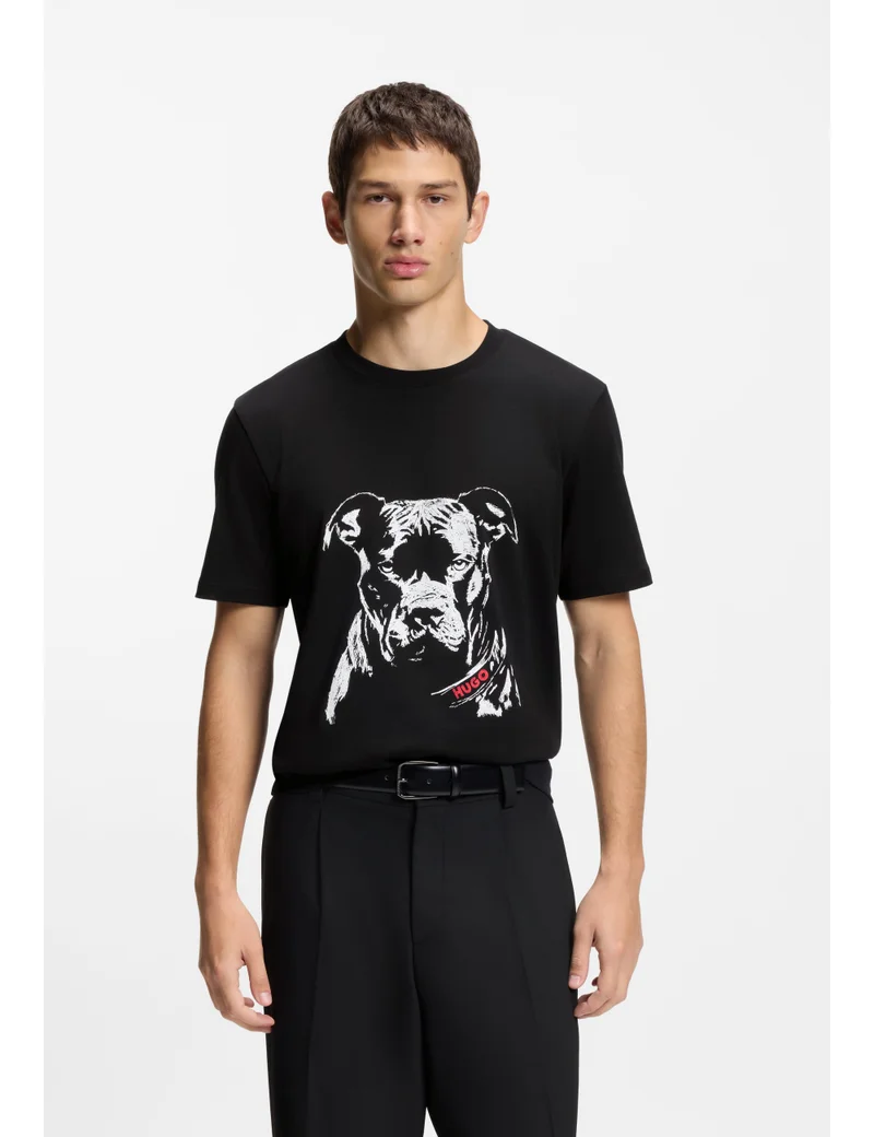 HUGO Cotton-jersey T-shirt with dog artwork