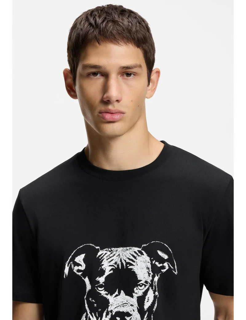 HUGO Black Cotton-jersey T-shirt with dog artwork for Men | Best Price UAE