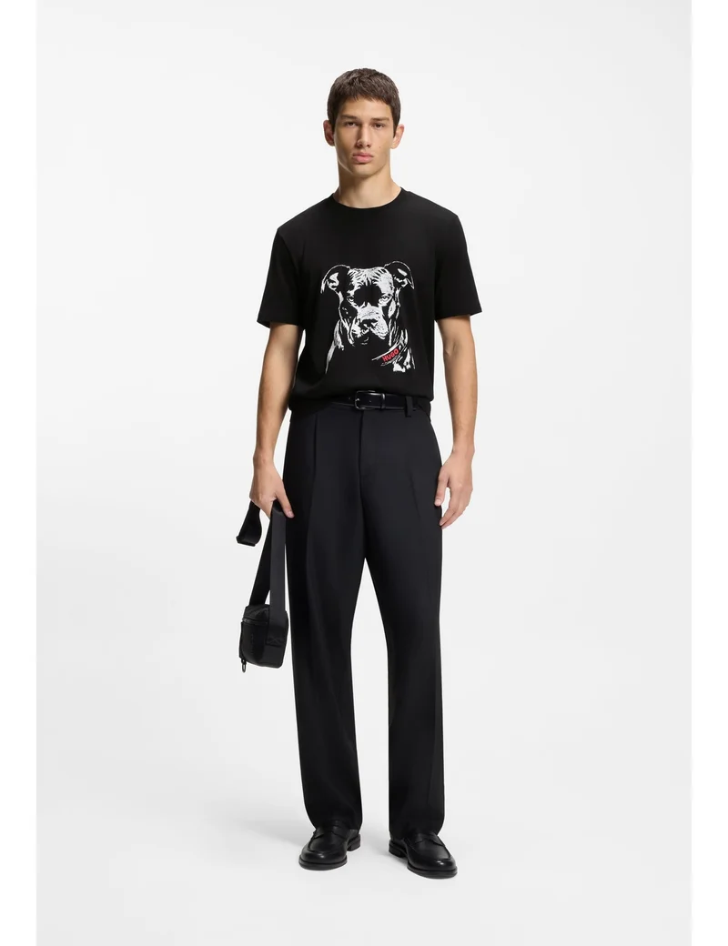 HUGO Black Cotton-jersey T-shirt with dog artwork for Men | Best Price UAE