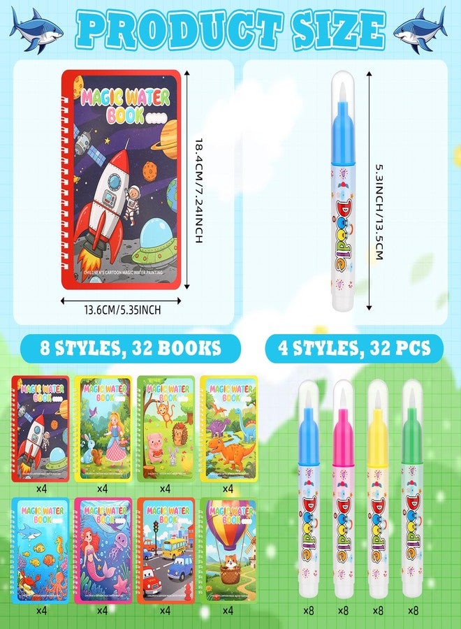 Gaillty 32 Pack Water Coloring Books Set for Kids Toddlers Reusable Water Painting Book for Paper Painting Early Childhood Educational Gift Easter Basket Filler Gift - Image 2