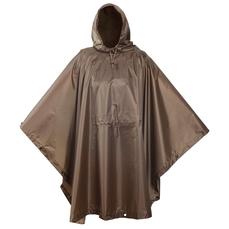 USGI Industries Military Style Poncho | Lightweight Tactical Multi Use Rip Stop Camouflage Rain Poncho | Perfect for Hiking, Hunting, Emergency Tent, Survival (Coyote) - Image 1