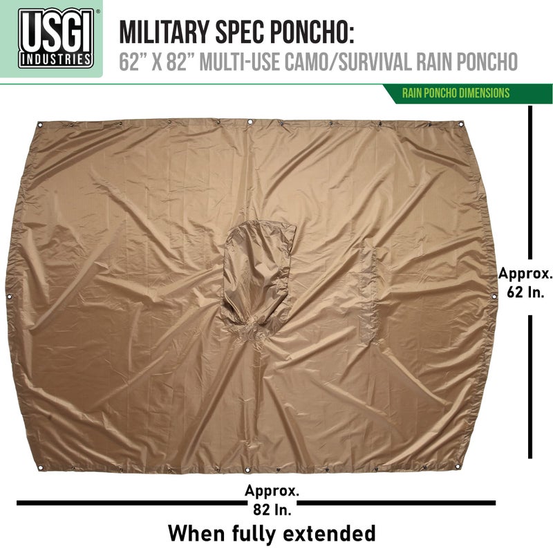 USGI Industries Military Style Poncho | Lightweight Tactical Multi Use Rip Stop Camouflage Rain Poncho | Perfect for Hiking, Hunting, Emergency Tent, Survival (Coyote) - Image 3