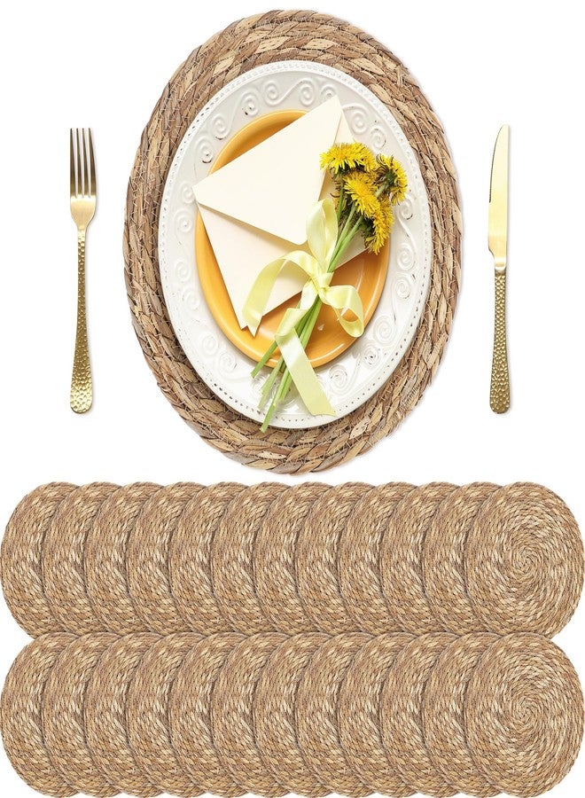Kochorie Set of 24 Round Woven Placemats 12 Inches Bulrush Placemats Natural Hand-Woven Boho Rattan Placemats Wicker Table Mats Farmhouse Weave Place Mats for Home Dining Table - Image 1