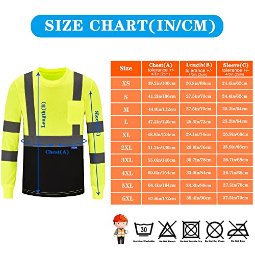AYKRM hi viz Shirts for Men Long Sleeve Safety T Shirt Reflective High Visibility hi vis Long Sleeve T Shirt Safety Shirts (Yellow, M) - Image 5