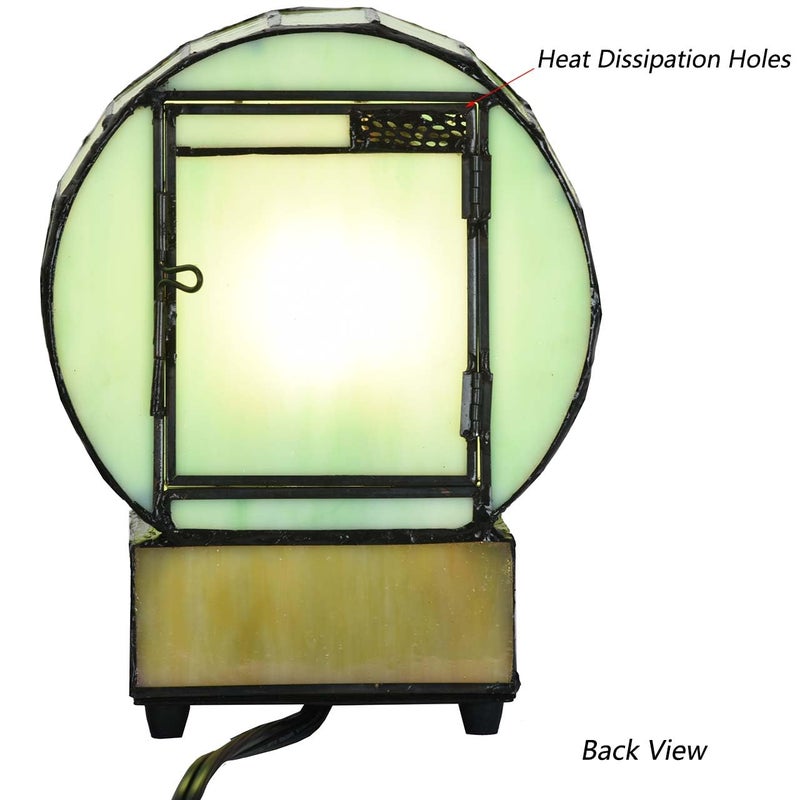 Bieye L10970 Cat and Mouse Tiffany Style Stained Glass Desk Clock Table Lamp for Home Decor (Green) - Image 4