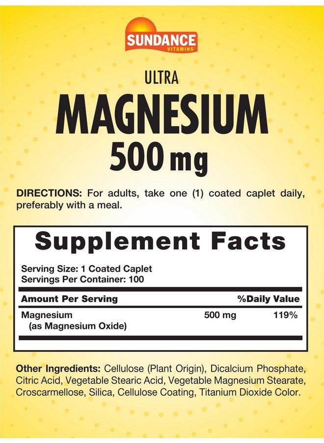 Sundance Magnesium Supplement | 500mg | Oxide | 100 Coated Caplets | Vegetarian, Non-GMO and Gluten Free - Image 2