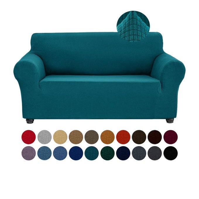 Stretch Loveseat Couch Cover 1Piece Sofa Cover for 2 Cushion Couch Spandex Jacquard Washable Furniture Protector Cover for Living RoomKidsPetsLoveseatPeacock Blue