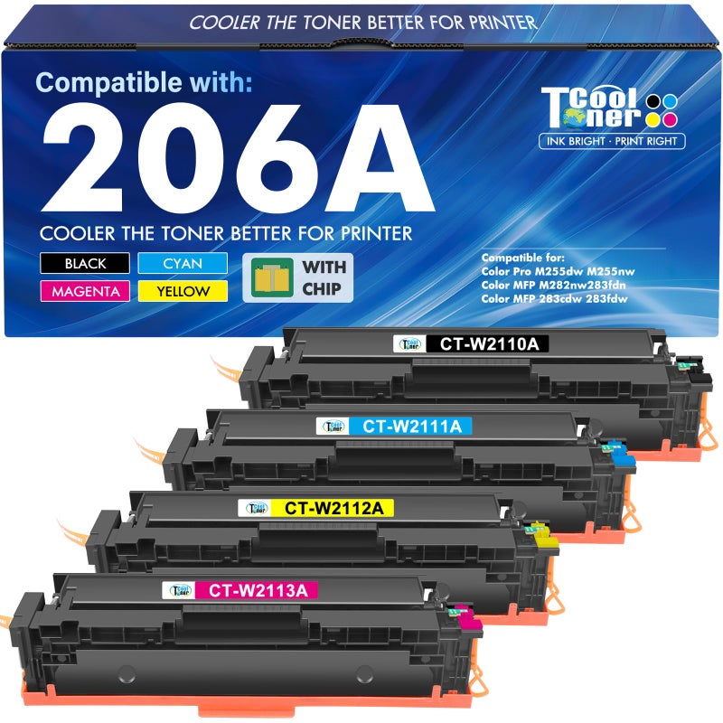 Cool Toner 206A Toner Cartridges 4 Pack M283fdw M283cdw Set Compatible for HP 206A 206X 206 Color LaserJet Pro MFP M255dw M283 M255 M255nw Printer High Yield Ink with Chip Black Cyan Yellow Magenta - Image 2