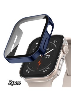 2 Pack Compatible for Apple Watch Series 7/8/9 45mm with Tempered Glass Screen Protector, Blue/Clear Ultra-Thin Durable Waterproof Protective Cover for iWatch
