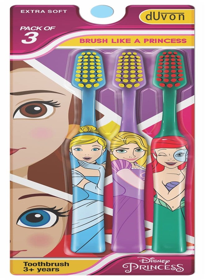 DUVON Kids Toothbrush Combo Pack | Disney Princess & Marvel Superheroes | Extra Soft Bristles | Ergonomic Grip | 3+ Years | Boys & Girls Toothbrush Set (Multicolor) (Disney Princess, Pack of 3) - Image 1