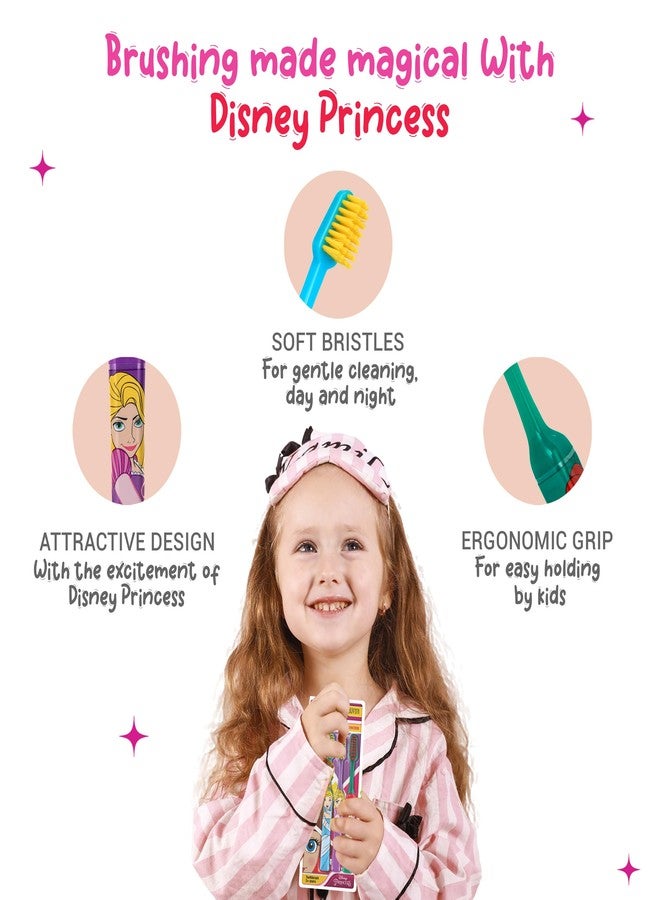 DUVON Kids Toothbrush Combo Pack | Disney Princess & Marvel Superheroes | Extra Soft Bristles | Ergonomic Grip | 3+ Years | Boys & Girls Toothbrush Set (Multicolor) (Disney Princess, Pack of 3) - Image 3