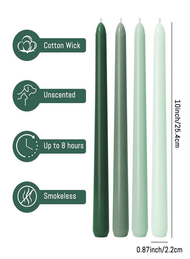 Viyffo Taper Candles 10 Inch Green Set of 4 Unscented, Dripless, Smokeless Long Tall Tapered Candlesticks Wedding Advent Home Decor Dinner Christmas-Natural Color Series - Image 4
