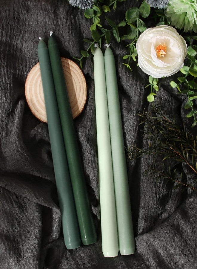 Viyffo Taper Candles 10 Inch Green Set of 4 Unscented, Dripless, Smokeless Long Tall Tapered Candlesticks Wedding Advent Home Decor Dinner Christmas-Natural Color Series - Image 2