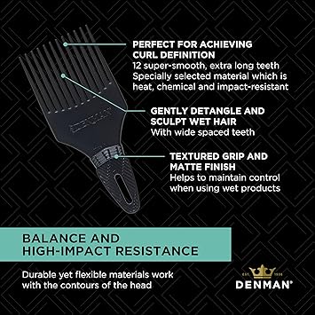 DENMAN Jack Dean by Denman Black Curl Volumiser Comb for Separating Styling Defining Enhancing Boosting Curls D17 - Image 5