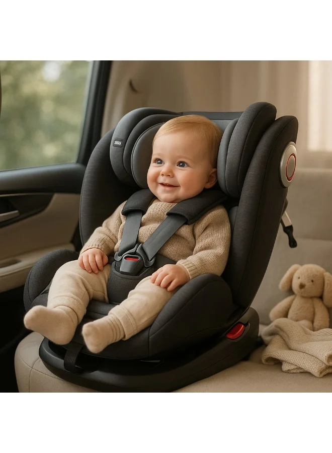 Kikibebe Kikibebe Evolve 360° Rotating Car Seat – ISOFIX, 0-12 Years, Multi-Position Recline and Safety Features (Grey/Black)