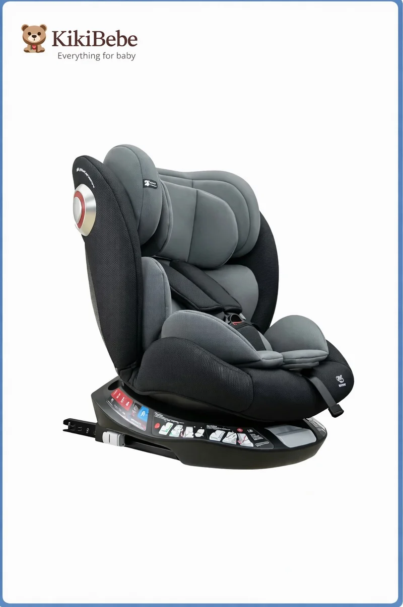 Kikibebe Kikibebe Evolve 360° Rotating Car Seat – ISOFIX, 0-12 Years, Multi-Position Recline and Safety Features (Grey/Black)