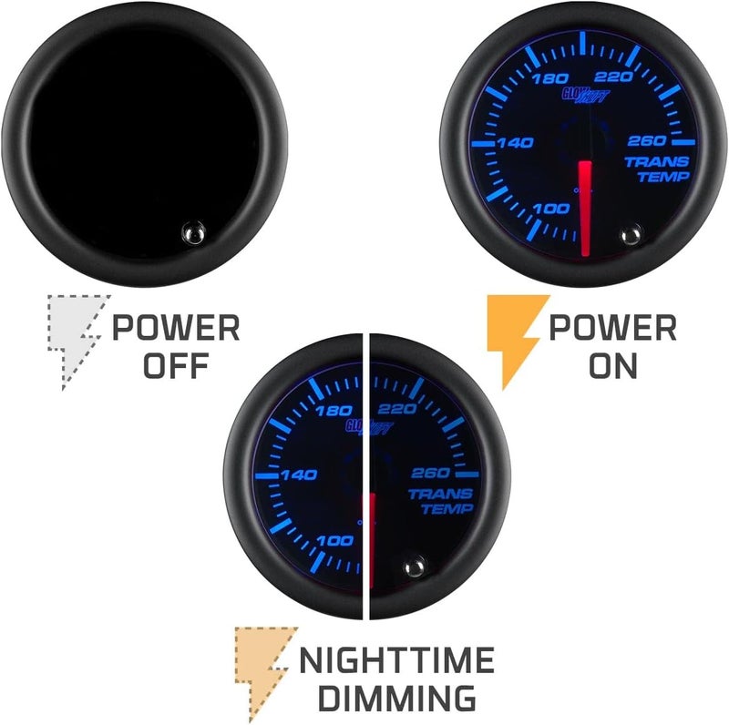 GLOWSHIFT Tinted 7 Color 260F Automatic Transmission Temp Gauge Kit - Includes 1/8-27 NPT Electronic Sensor & Wiring - Multi-Color Display - Black Dial - Smoked Lens - for Car & Truck - 2-1/16" 52mm - Image 4