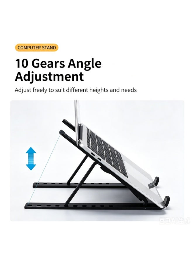 Portable Foldable Laptop Stand For Travel, Abs + Silicone Adjustable Height Laptop Stand Riser For Desk, Ergonomic Pedestal Stand For Computers And Accessories, Fits 10-15.6 Inch Laptops - Image 3