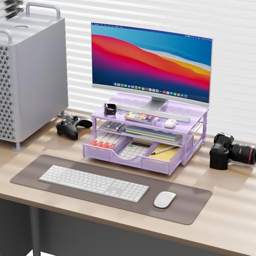gianotter Computer Monitor Stand Riser office organizer with Drawer Office Organizers Storage for Classroom Office Supplies Purple - Image 3