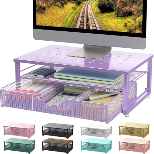 gianotter Computer Monitor Stand Riser office organizer with Drawer Office Organizers Storage for Classroom Office Supplies Purple - Image 1