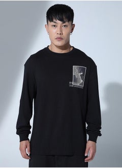 Hubberholme Black Graphic Print Relaxed Fit T-shirt for Men, Comfortable Style  - Image 1