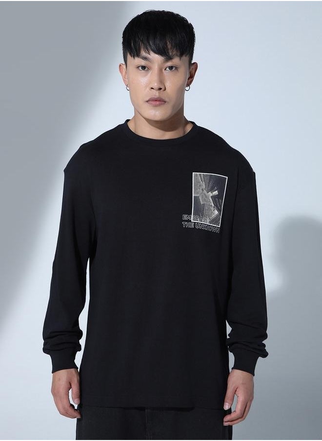 Hubberholme - Black Graphic Print Relaxed Fit T-shirt for Men, Comfortable Style - Image 1