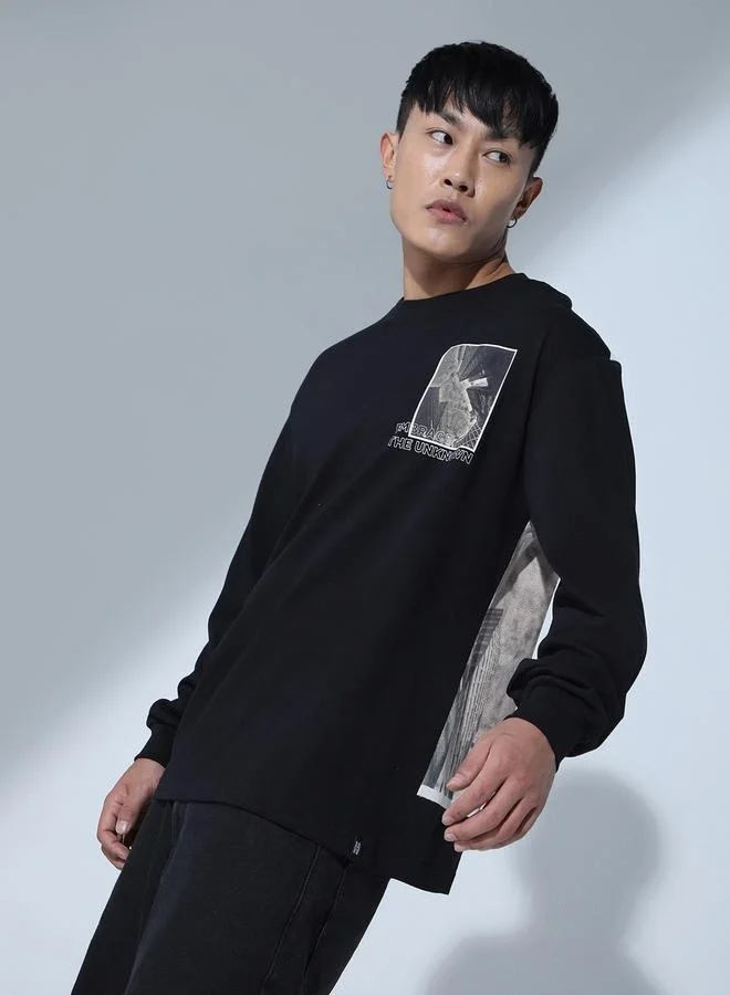 Hubberholme Black Graphic Print Relaxed Fit T-shirt for Men, Comfortable Style