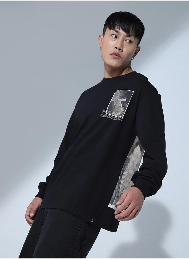 Hubberholme - Black Graphic Print Relaxed Fit T-shirt for Men, Comfortable Style - Image 1