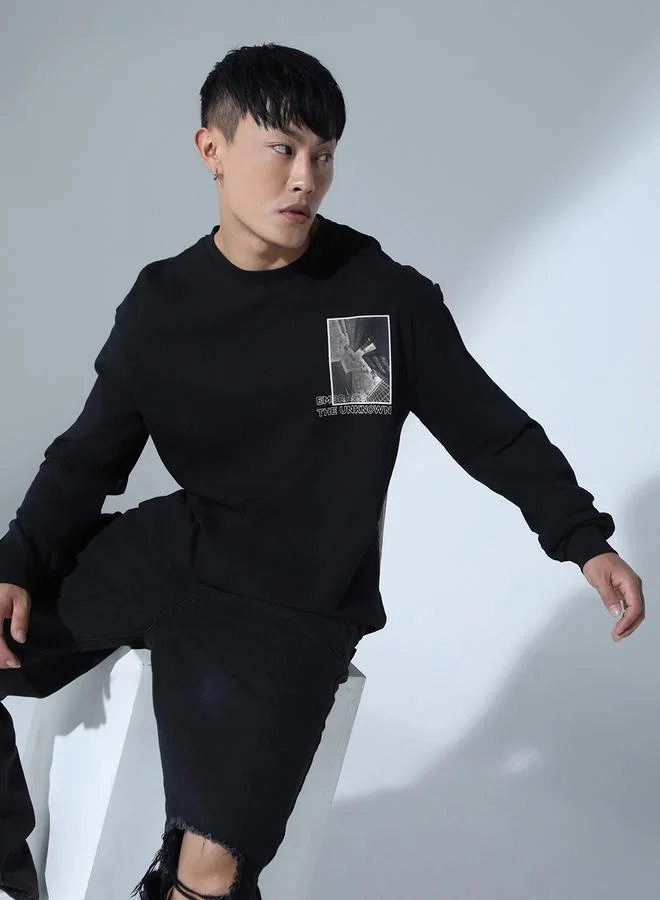 Hubberholme Black Graphic Print Relaxed Fit T-shirt for Men, Comfortable Style