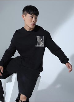 Hubberholme Black Graphic Print Relaxed Fit T-shirt for Men, Comfortable Style  - Image 3