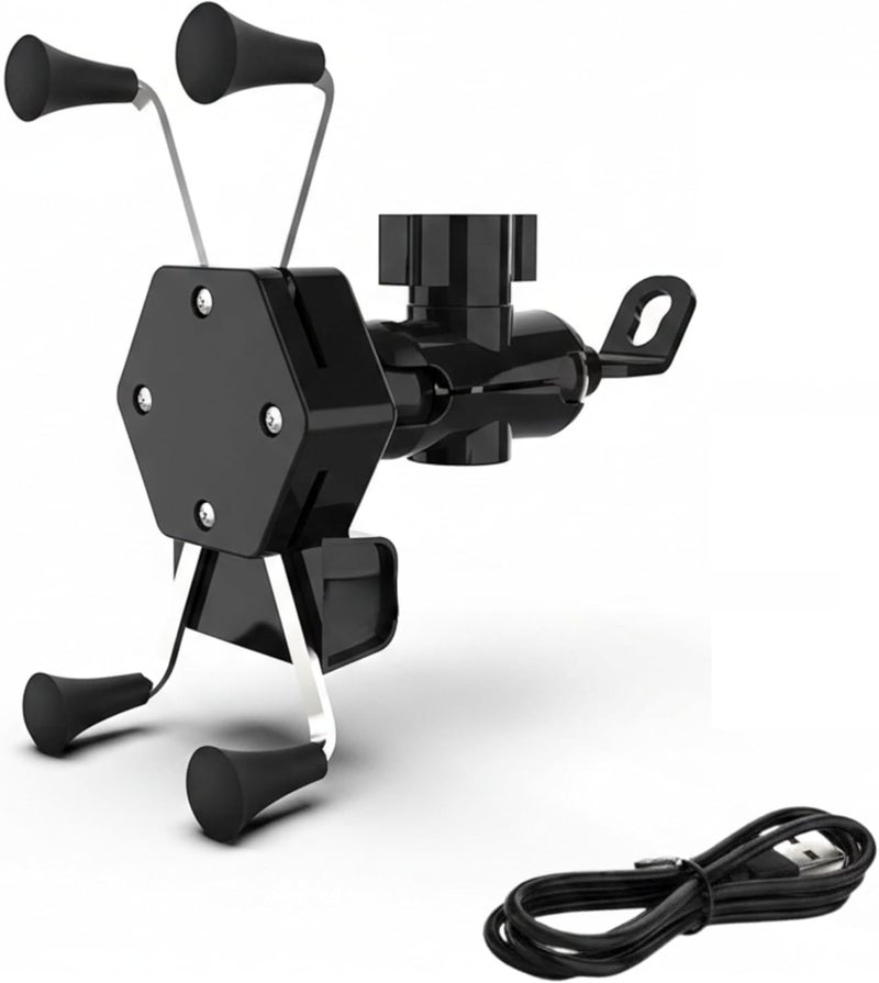 Bike Kit BikeKit X-Shape Bike Phone Holder with Waterproof USB Charger – 360° Rotatable, Universal Fit Motorcycle Phone Mount, Secure Grip, Shockproof Mount for Mobile Phones up to 8.5cm Wide – Black - Image 1