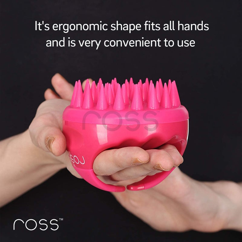 ROSS Hair Scalp Manual Massager Shampoo Hair Brush with Soft Silicone Bristles for Anti Dandruff, Exfoliating Care (Pink) - Image 4