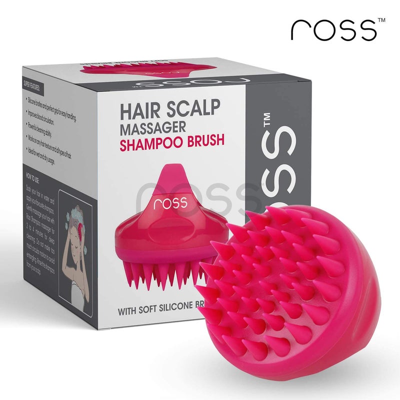 ROSS Hair Scalp Manual Massager Shampoo Hair Brush with Soft Silicone Bristles for Anti Dandruff, Exfoliating Care (Pink) - Image 3