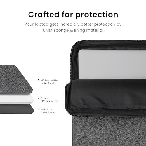 Alifiya 15-15.6 Inch Laptop Sleeve Cover Bag - Water-Resistant Case for MacBook, Dell, HP, Lenovo - Ideal for Office & Travel Use - Grey - Image 4