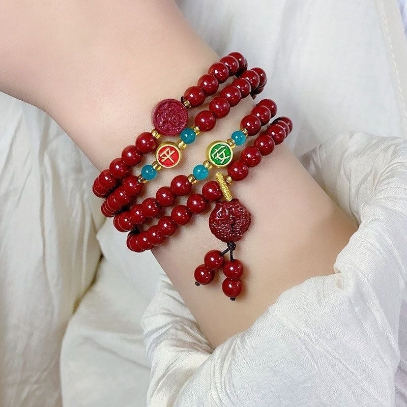108 Bead Cinnabar Buddhist Prayer Beads Bracelet for Men and Women, Purple Gold Sand Necklace