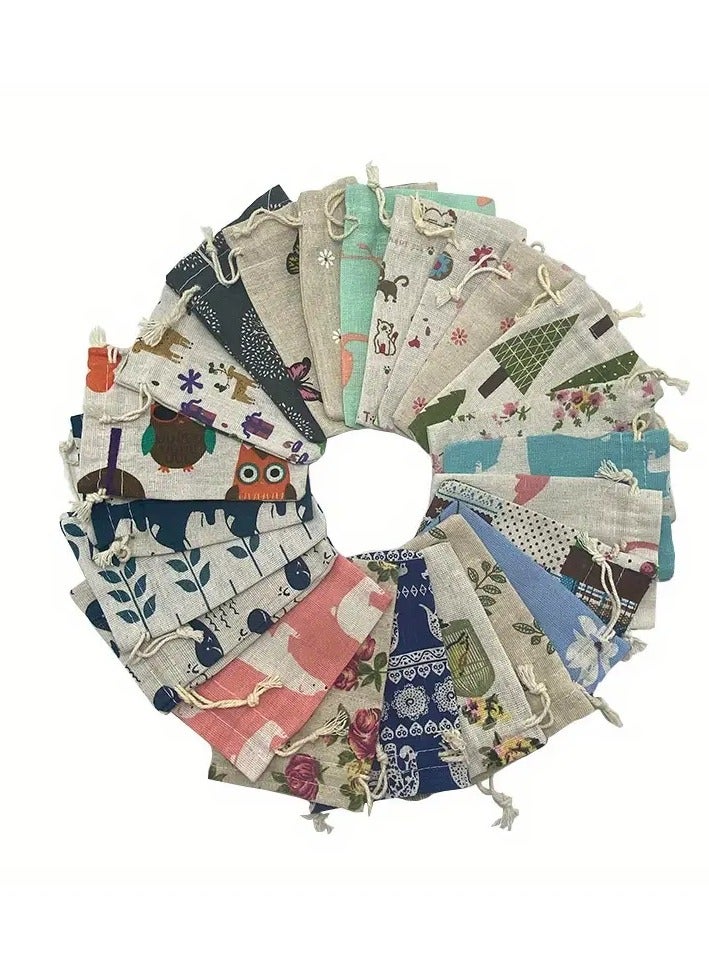 Kormesic 4-Piece Cartoon Pattern Cotton Drawstring Bag Set for Jewelry, Candy Storage, and Gift Packaging - Image 4