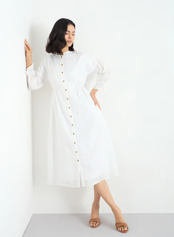 ستايلي Styli White Buttoned Midi Dress with 3/4 Sleeves