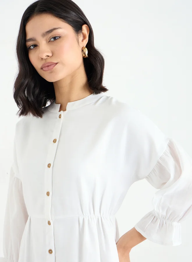 ستايلي Styli White Buttoned Midi Dress with 3/4 Sleeves