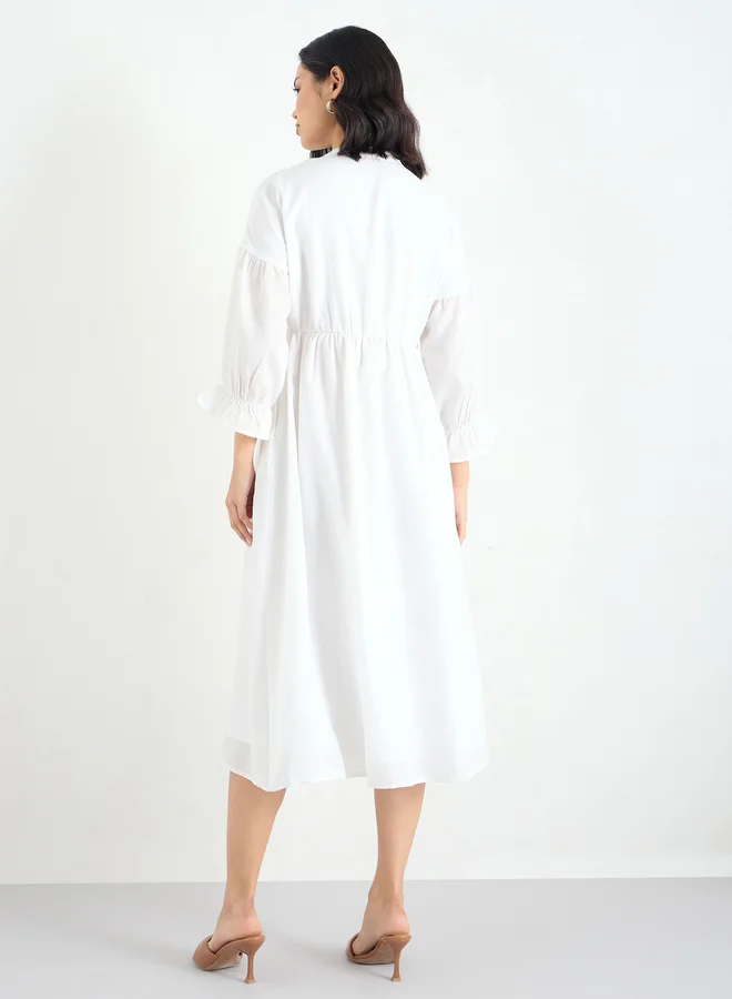 ستايلي Styli White Buttoned Midi Dress with 3/4 Sleeves