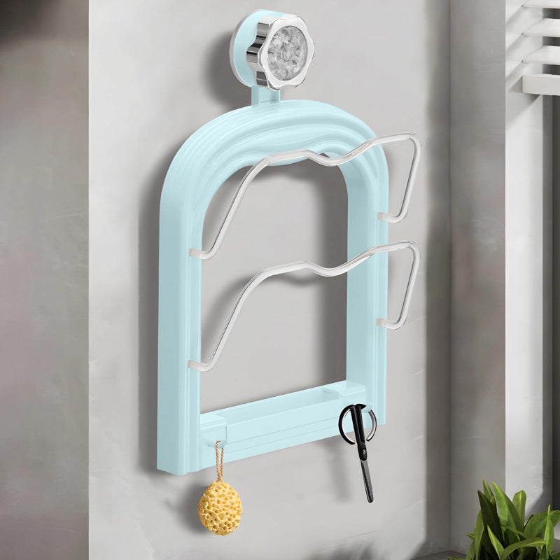 Adjustable Wall Mounted Suction Cup Lid Holder Rack With Removable Drain Tray Cream Color - Image 5
