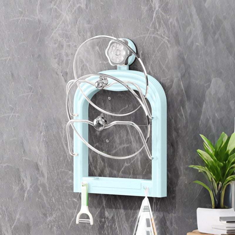 Adjustable Wall Mounted Suction Cup Lid Holder Rack With Removable Drain Tray Cream Color - Image 3